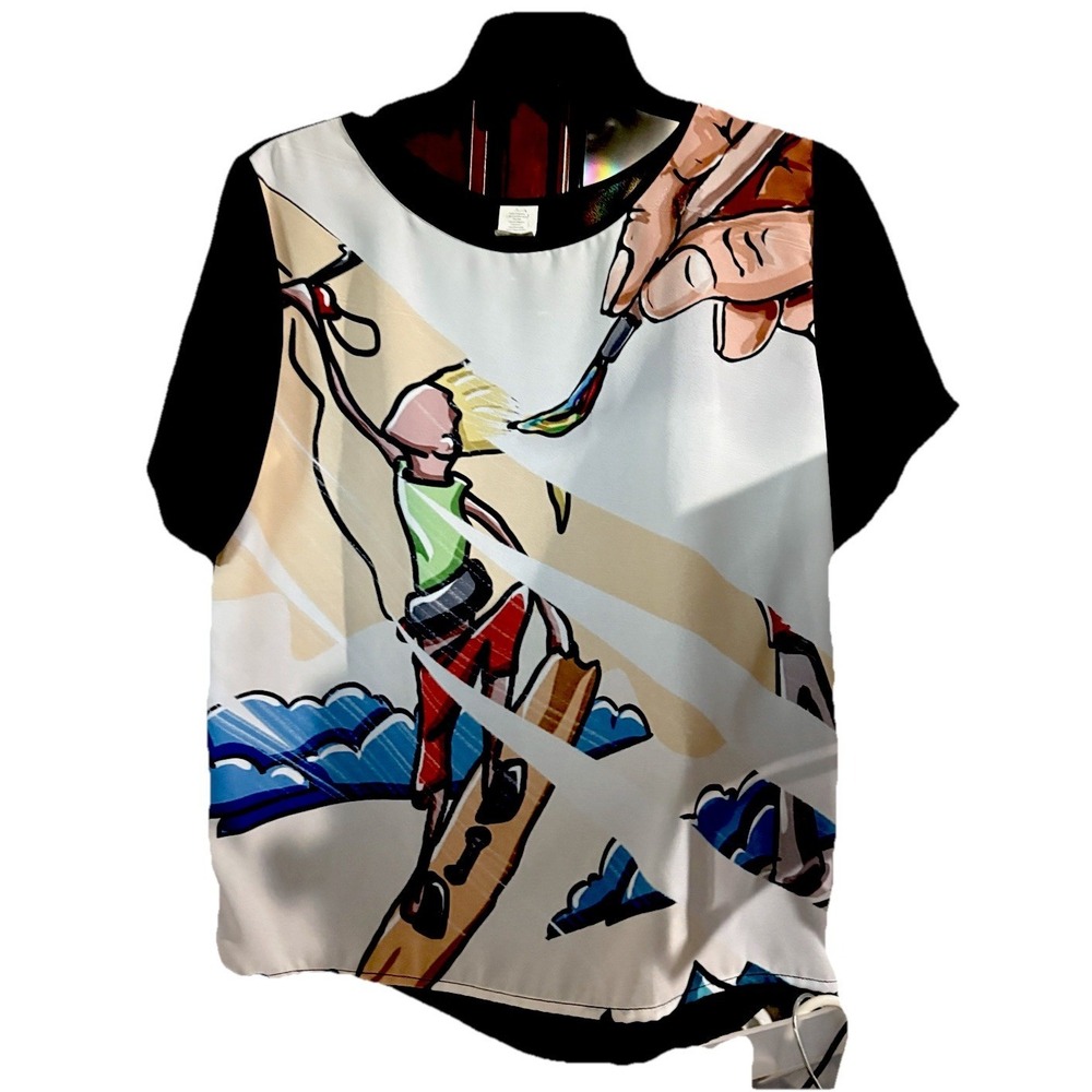 Art To Wear Graphic Tee S Hand Painting Style Kitesurf Illustration Vtg Retro Y2